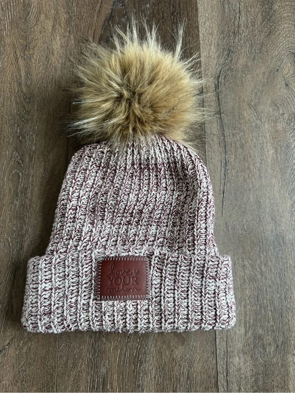 Love Your Melon Adult Pom Beanie - Purple/Maroon with Faux Fur Pom